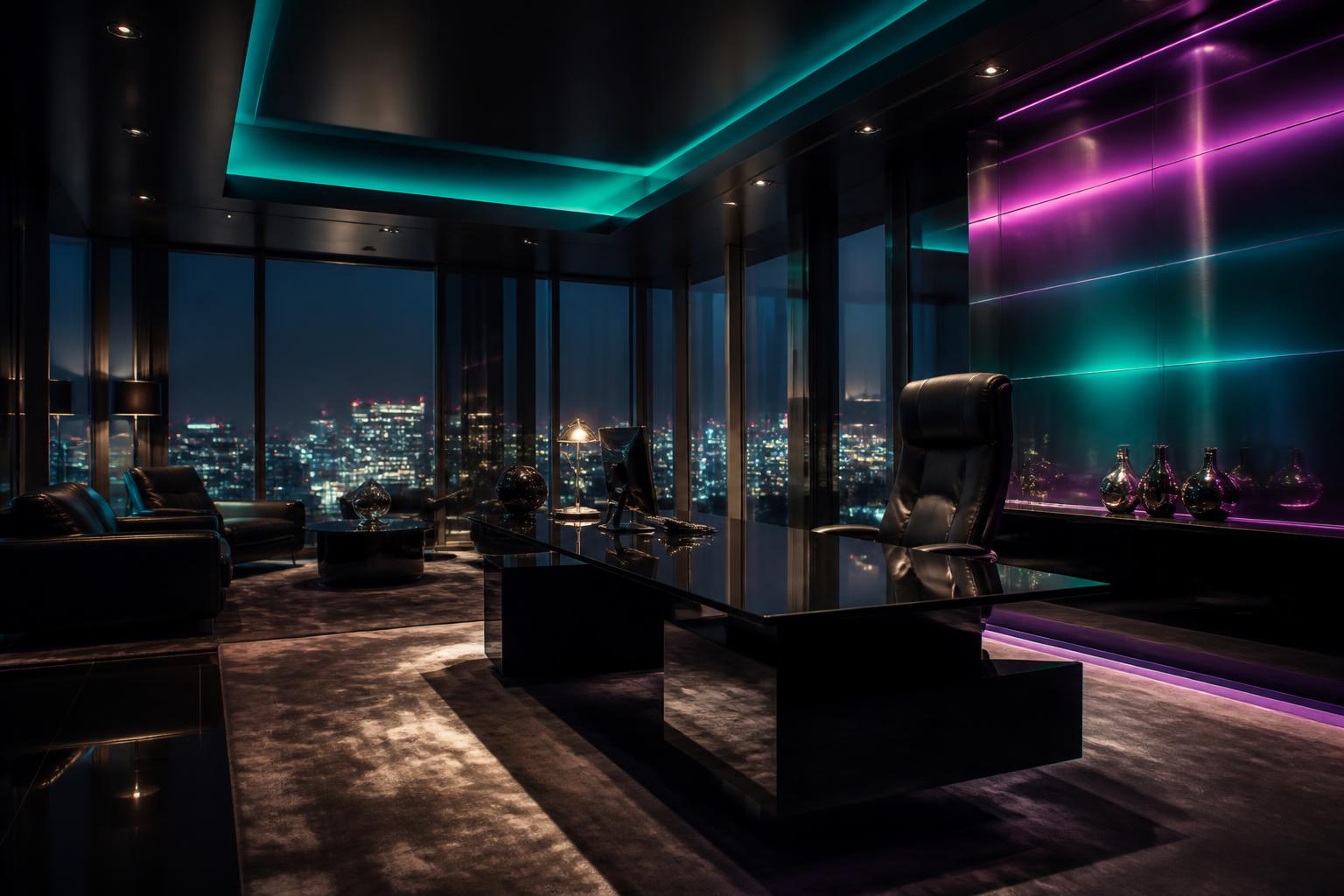 Dark luxury executive office at night